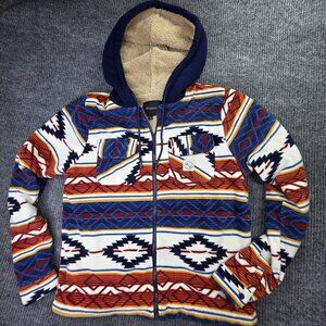Aeropostale Jacket Womens M Blue Red Sherpa Lined Hooded Aztec Fleece Southwest